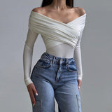 Women Jumpsuit Long Sleeve Cross Slim High Waist off-the-Shoulder Jumpsuit