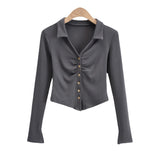 Women T-Shirt Autumn Fashion Polo Collar Button T-shirt