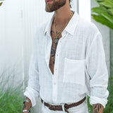Men Shirt Cardigan Cotton Linen Men's Cotton Linen Shirt Long Sleeve