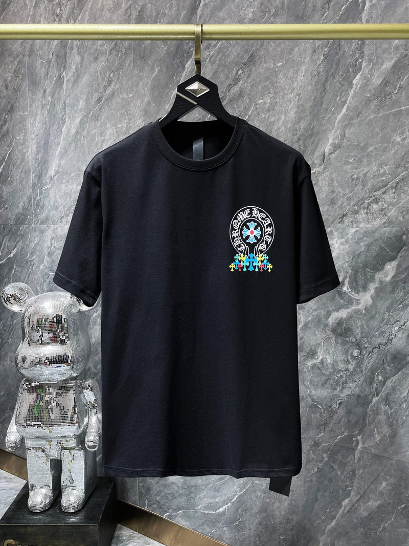 CHH Chrome Hearts T Shirts Classic Big Horseshoe Colored Cross Sanskrit Short Sleeve