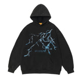 Men Hoodie Lightning Print Sweater Pullover Loose Autumn Washed and Worn Hoodie Fashion Brand Hip Hop