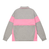 Men Hoodie Color Contrast Patchwork Lapel Sweater Zipper Stitching Letter Embroidery Long Sleeve