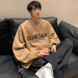 Men Hoodie Suede Sweater Men's Spring Printed Loose Casual Clothes Retro