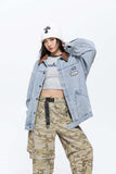 Unisex Jacket Fall Color-Blocking Lapel Denim Jacket Women's Clothing