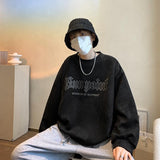 Men Hoodie Suede Sweater Men Spring and Autumn round Neck Vintage