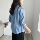 Women T-Shirt Autumn Denim Shirt Women's Long Sleeve Loose Casual