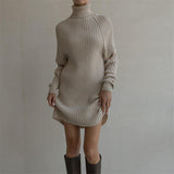 Women Sweater Dress Long Sleeve High Collar Sweater Dress Women Casual Loose