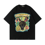 Men's T Shirt Printed round Neck Short Sleeve T-shirt Men's and Women's Retro Loose