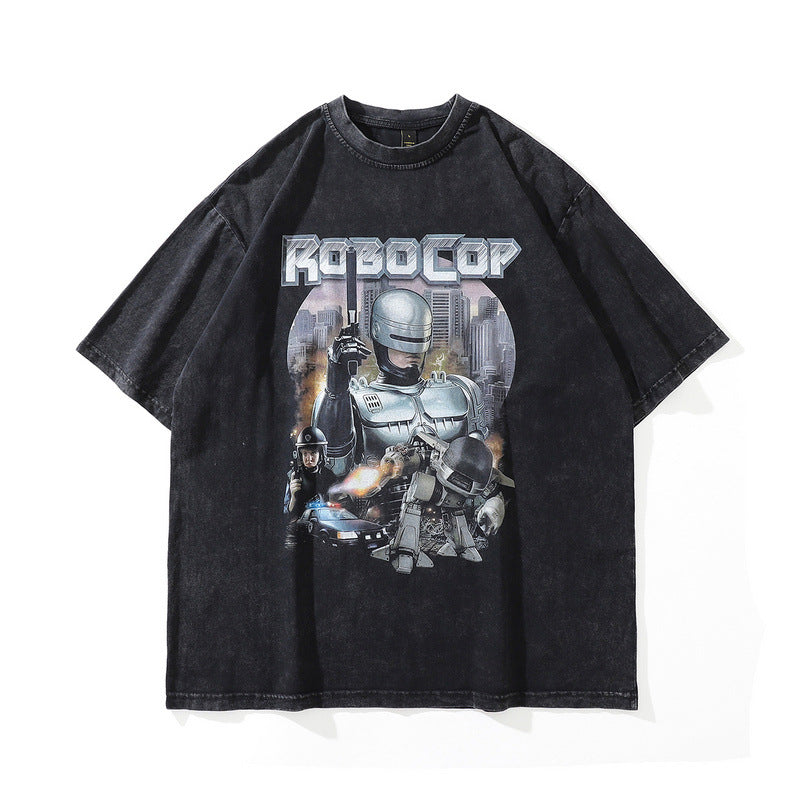 Men T Shirt Street Retro Portrait Printing Loose Short Sleeve T-shirt for Men and Women