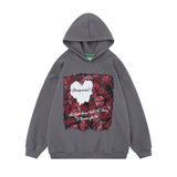 Men Hoodie Hooded Sweater Men's Printed Heart-Shaped Rose Loose Hoodie