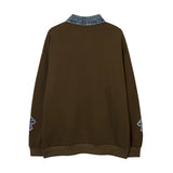 Men Hoodie Letter Patch Embroidered Lapel Sweatshirt