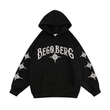 Men Hoodie Puff Print Cross Letter Hooded Sweater