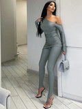 Women Co-Ord Set Women's Autumn and Winter Long-Sleeved Shirt Skinny Pants Casual