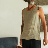 Men T Shirt Cotton Linen Vest Men's Top