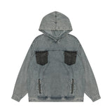 Men Denim Jacket Hooded Denim Hoodie Coat Men's Washed and Worn Denim Jacket