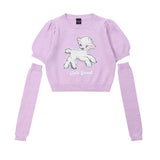 Women Sweater Puff Short Sleeve Knitwear Girls' round Neck Towel
