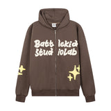 Men Fleece Lined Hoodie English Letter Hooded Sweater Men's Loose Hooded Cardigan Autumn and Winter