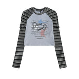 Women Long Sleeve T-Shirt Sleeve Short T-shirt Letter Crew Neck Girls' Summer Top
