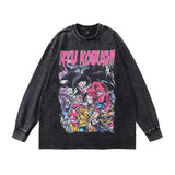 Men Long Sleeve Shirt Gothic Rose Skull Printed Long Sleeve T-shirt Men and Women Washed Distressed