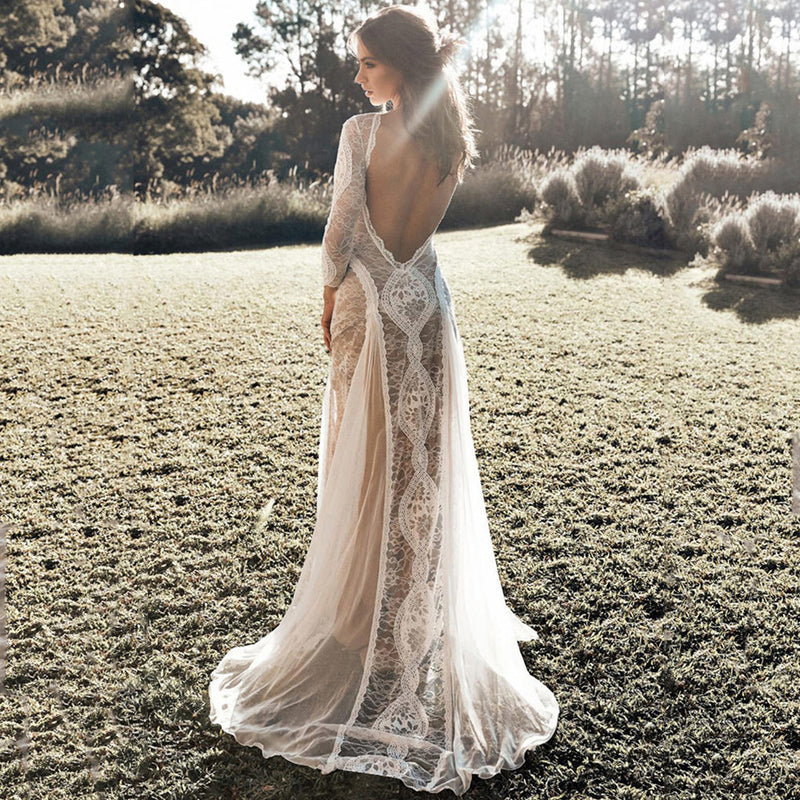 Slutty Wedding Dress Spring round Neck Long Sleeve Printing
