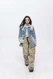 Unisex Jacket Autumn Gradient Pocket Denim Jacket Women's Clothing