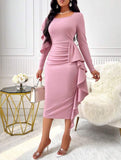 Women Dresses Women Autumn and Winter Solid Color Long Sleeve Dress Dress