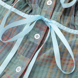 Women Long Sleeve Shirt Girls' Retro Contrast Color Striped Cotton Spring and Autumn