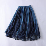 Women Skirt Elastic Waist Stitching Denim Skirt