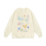 Men Hoodie Butterfly Graffiti Printed Crew Neck Sweatshirt
