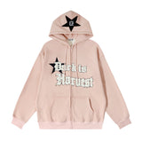 Men Fleece Lined Hoodie Embroidered Letter Hooded Sweaters Menswear Loose Street Coat