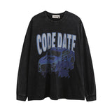 Men Long Sleeve Shirt Vintage Printed Washed Long Sleeve Bottoming T-shirt Men and Women Retro Loose