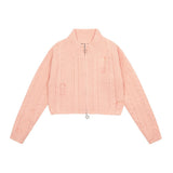 Women Sweater Short Knitted Open XINGX Zip Autumn Sweater Coat