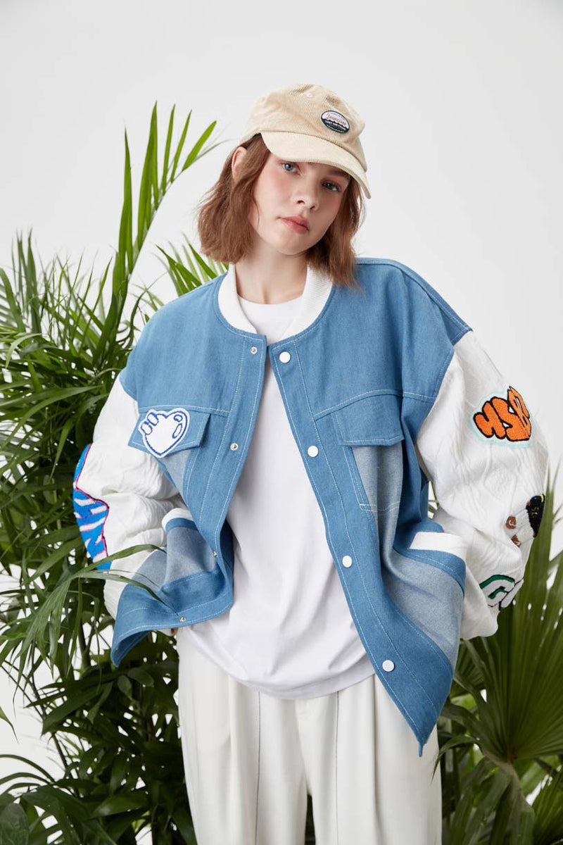 Unisex Jacket Autumn Stitching Affixed Cloth Embroidered Jacket Women's Clothing