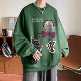 Men Hoodie round Neck Sweater Men's Autumn Chinese Cotton Long Sleeve T-shirt Retro Loose