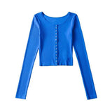 Women T-Shirt Cardigan Spring/Summer round Neck Long Sleeve T-shirt