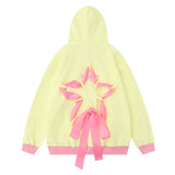 Men Hoodie Two-Way Zipper Hooded Jacket Five-Pointed Star Rope Bow Bandage Sweater