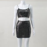 Women Co-Ord Set Women's Sequins Bandeau Sling Suit