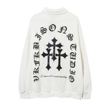 Men Hoodie Cross Printing Lapel Sweater Men's Loose Long Sleeve Polo Collar Pullover