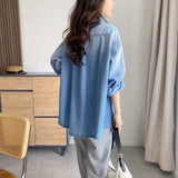 Women T-shirt Denim Shirt Women Loose Top Spring and Autumn Coat