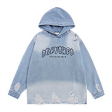 Men Denim Jacket Wash Gradient Hooded Denim Hoodie Men's Denim Jacket Coat