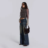 Women Cargo Pants Jeans Women Stitching Casual Straight Pants