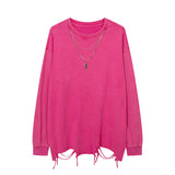 Men Long Sleeve Shirt Fashion Brand Dark Graffiti Necklace Long Sleeve T-shirt Men and Women Loose