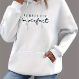 Letter Print Kangaroo Pocket Hoodie Casual Long