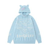 Women Sweater Spider Web Hello Kitty Hooded Sweater Female Loose Casual Sweater
