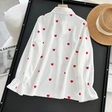 Women T-shirt Heart Printing Long Sleeve Shirt Loose Top