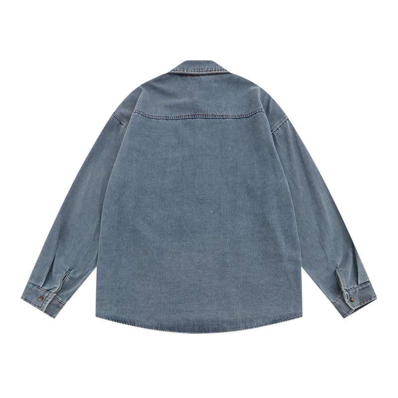 Men Long Sleeved T Shirt Stitching Contrast Color Shirt Coat Punk Flower Embroidery Shirt