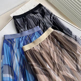 Women Skirt Spring/Summer Mesh Floral Print Pleated Skirt Skirt