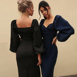 Women Desses Dress Puff Sleeve Slim-Fit Hip Skirt
