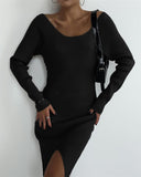 Women Sweater Dress Woolen Skirt Tight Sexy Slit Knit Dress
