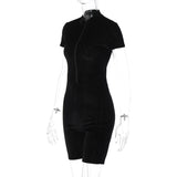 Women Jumpsuit Women's Spring Sexy Zipper Short-Sleeved Jumpsuit